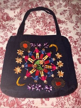 Navy Guatemala Embroidered Canvas Tote